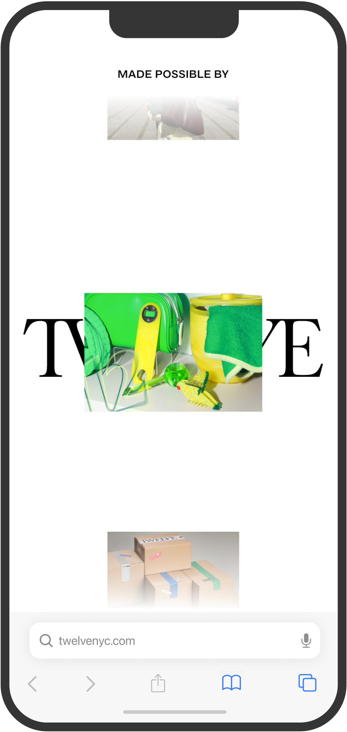 A mockup of a cell phone with an image carousel