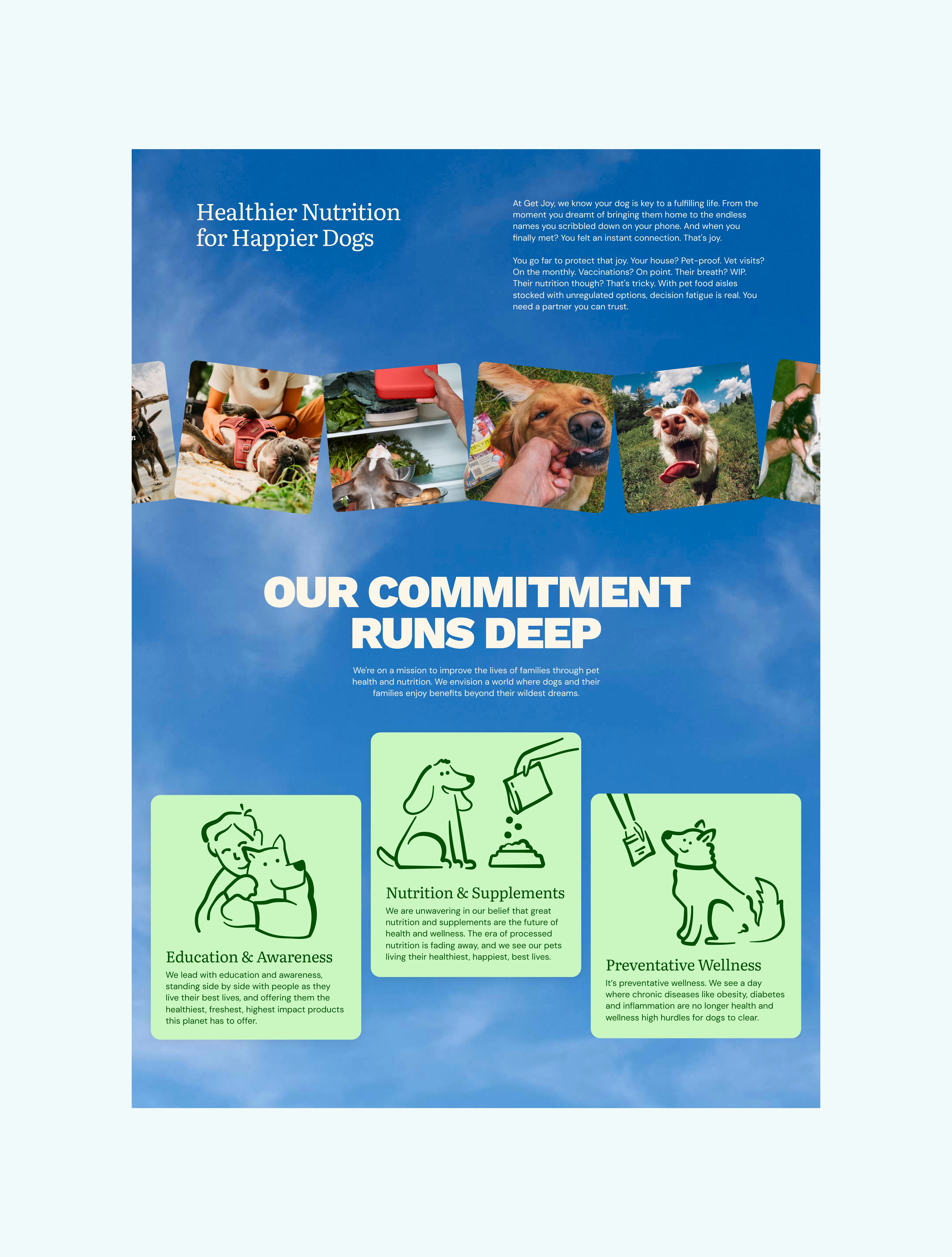 Blue sky background with text that reads "our commitment runs deep"