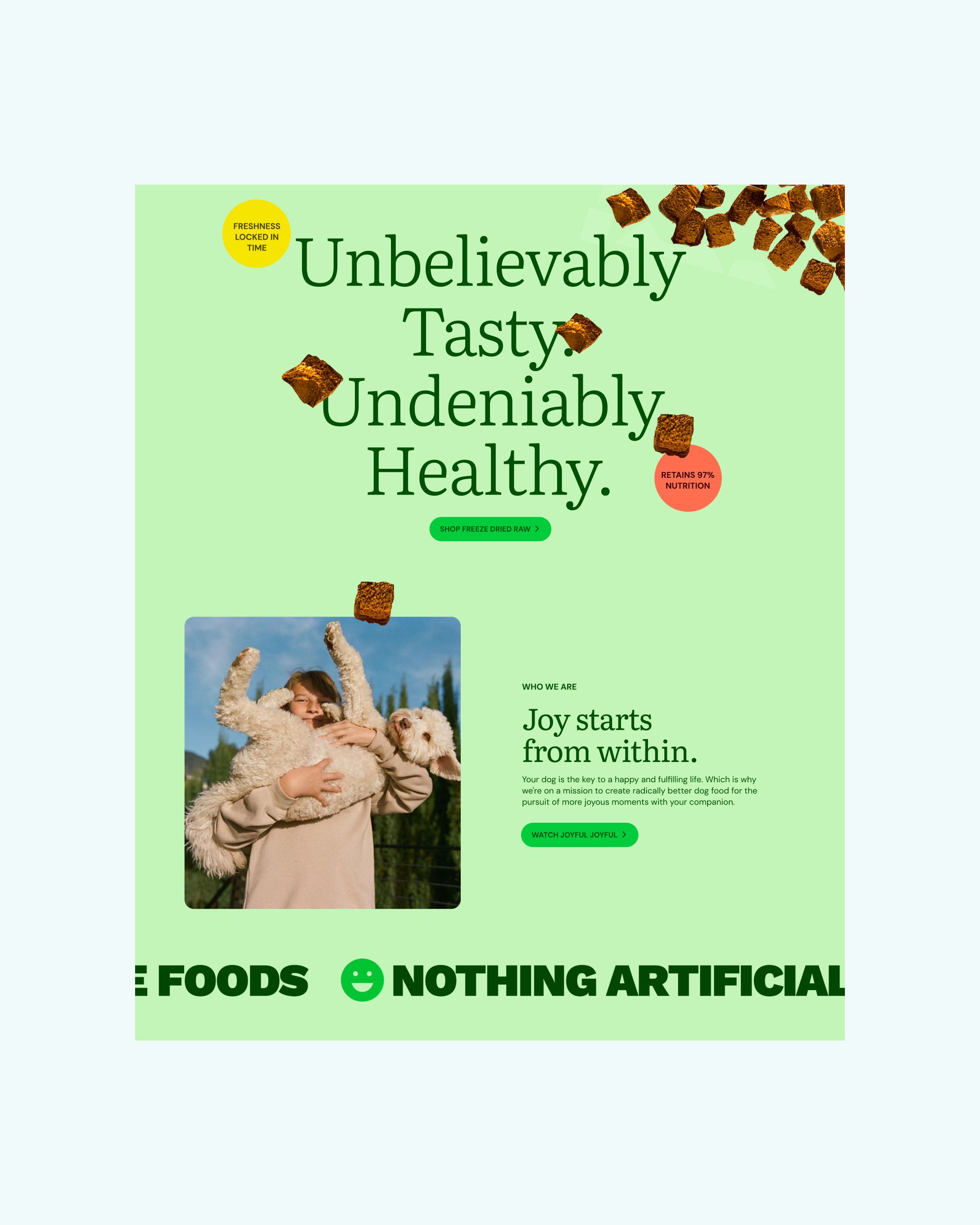Large text that reads "unbelievably tasty, undeniably healthy" 