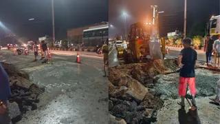 गुरुग्राम: दिल्ली-जयपुर हाईवे पर धंसी सड़क की अस्थायी मरम्मत, आज इंजीनियर तय करेंगे आगे की रणनीति - gurgaon delhijaipur highway cavedin part temporarily repaired