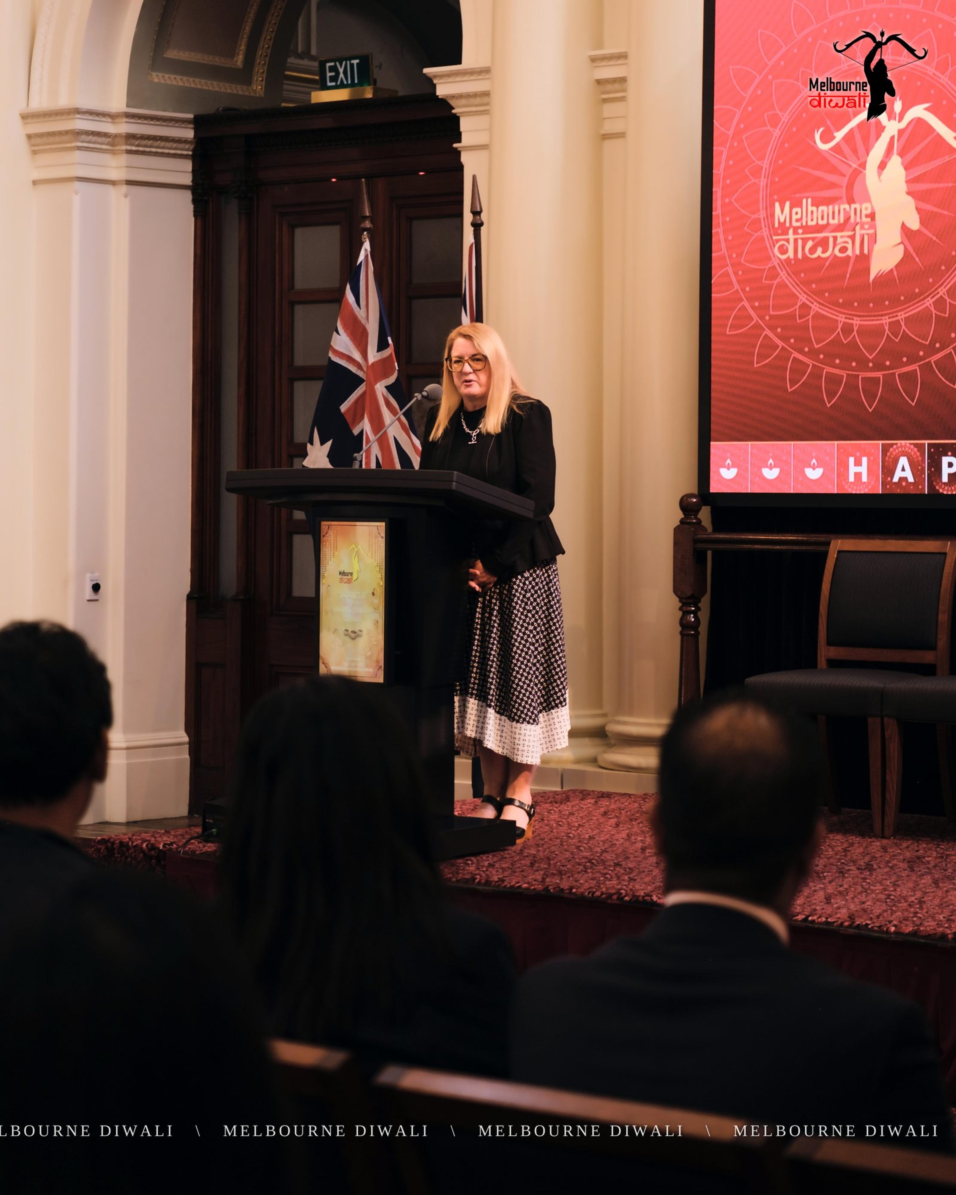 Natalie Sykes-Hutchins MP shares Diwali wishes at the lectern