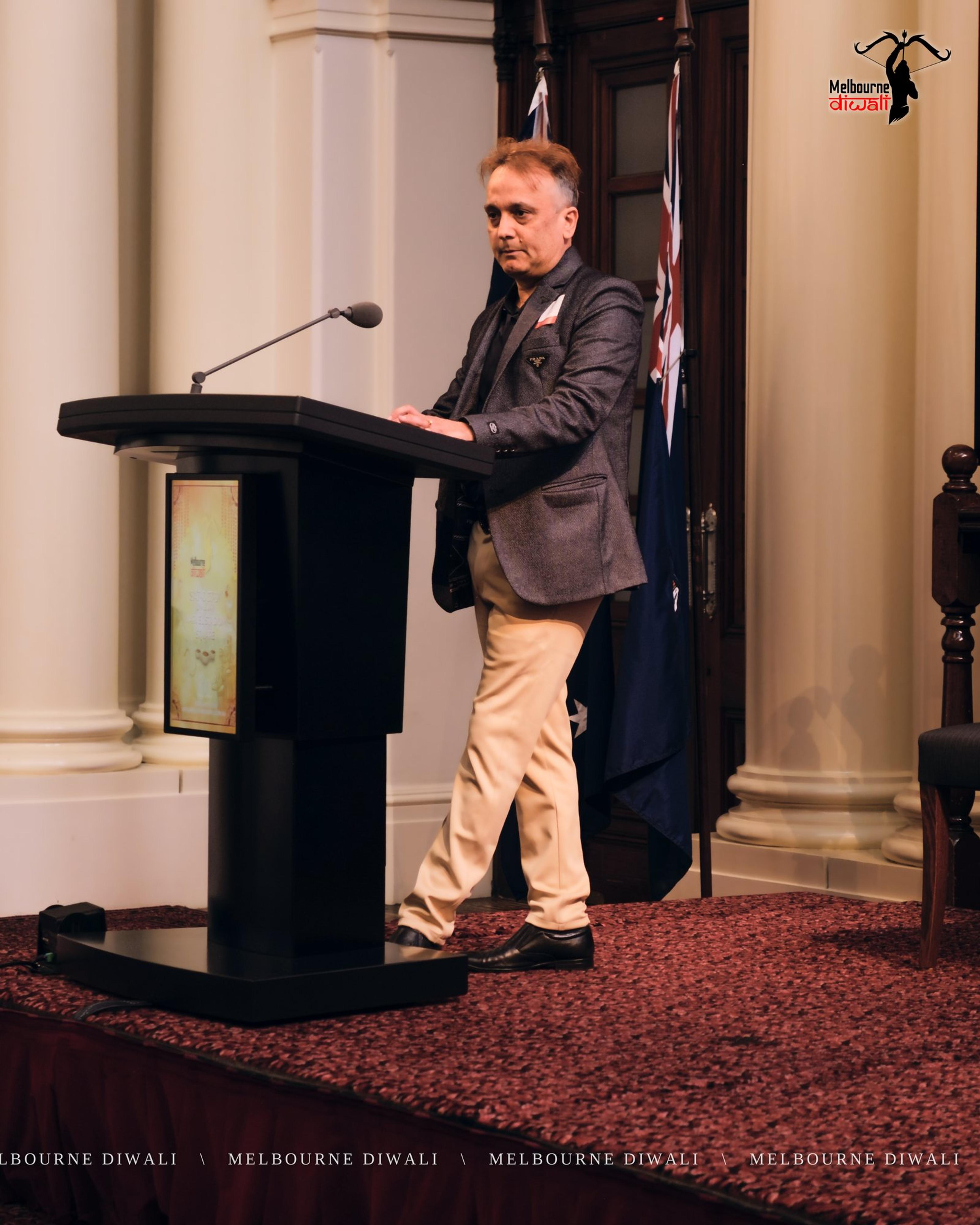 Chandra Deep speaks for Simonds Homes at the lectern