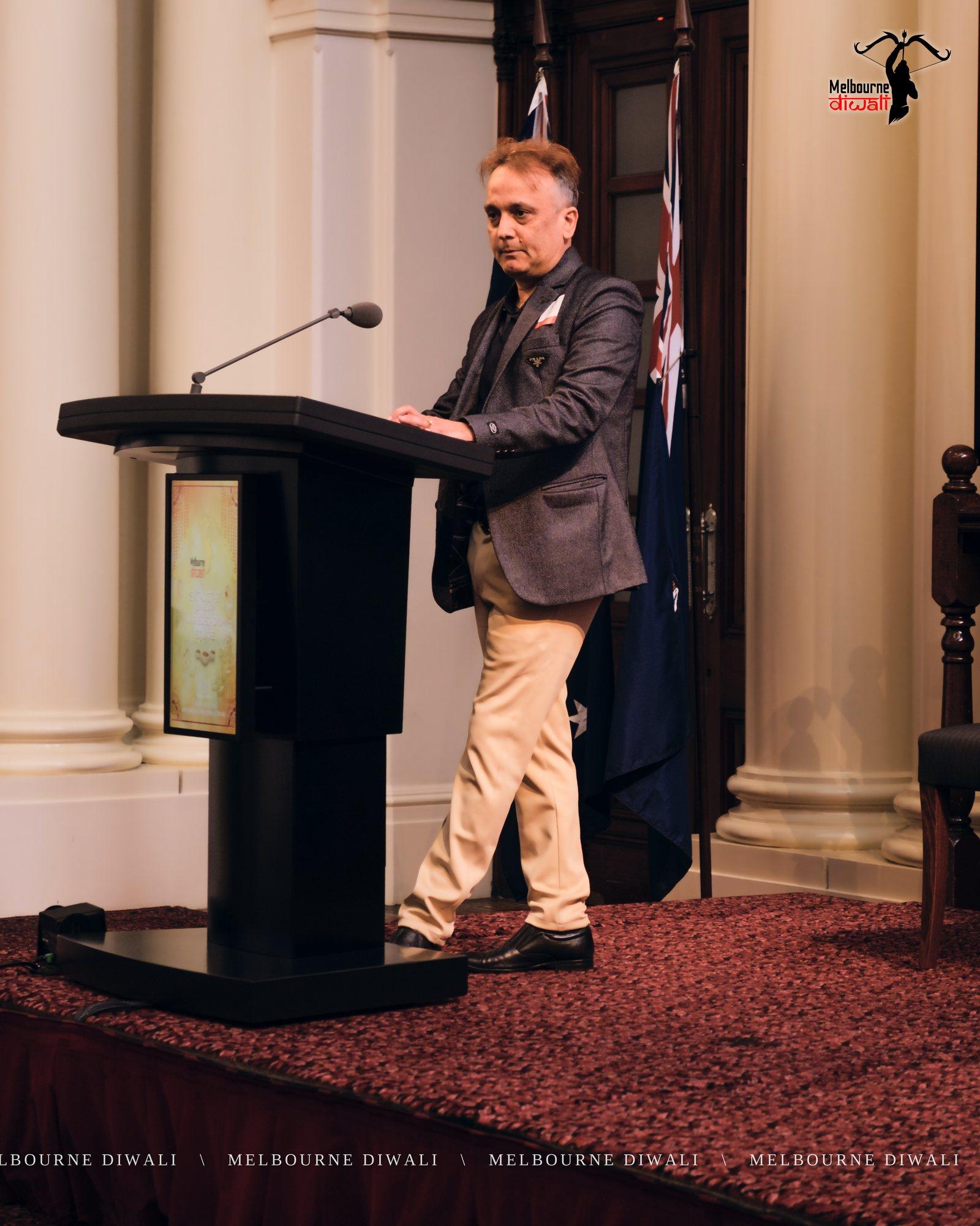 Chandra Deep speaks for Simonds Homes at the lectern