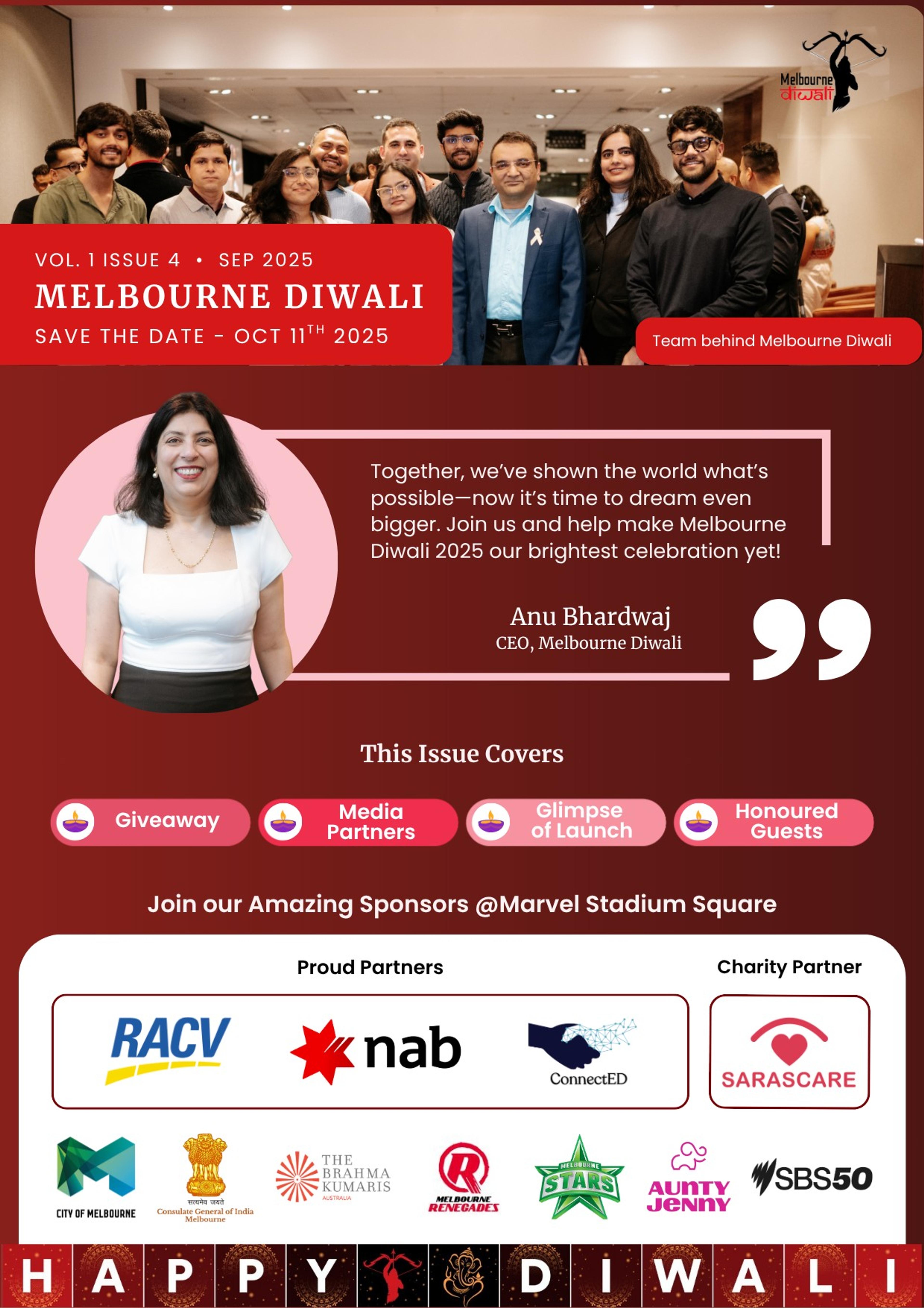 Cover of the September 2025 Melbourne Diwali newsletter