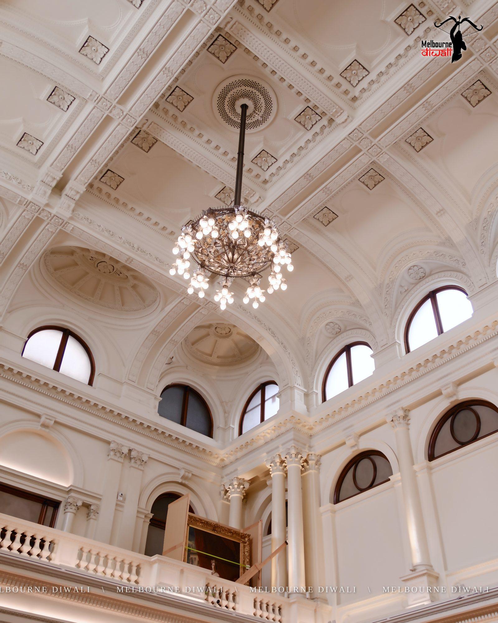 The ceiling and chandelier of Queen's Hall, Parliament House