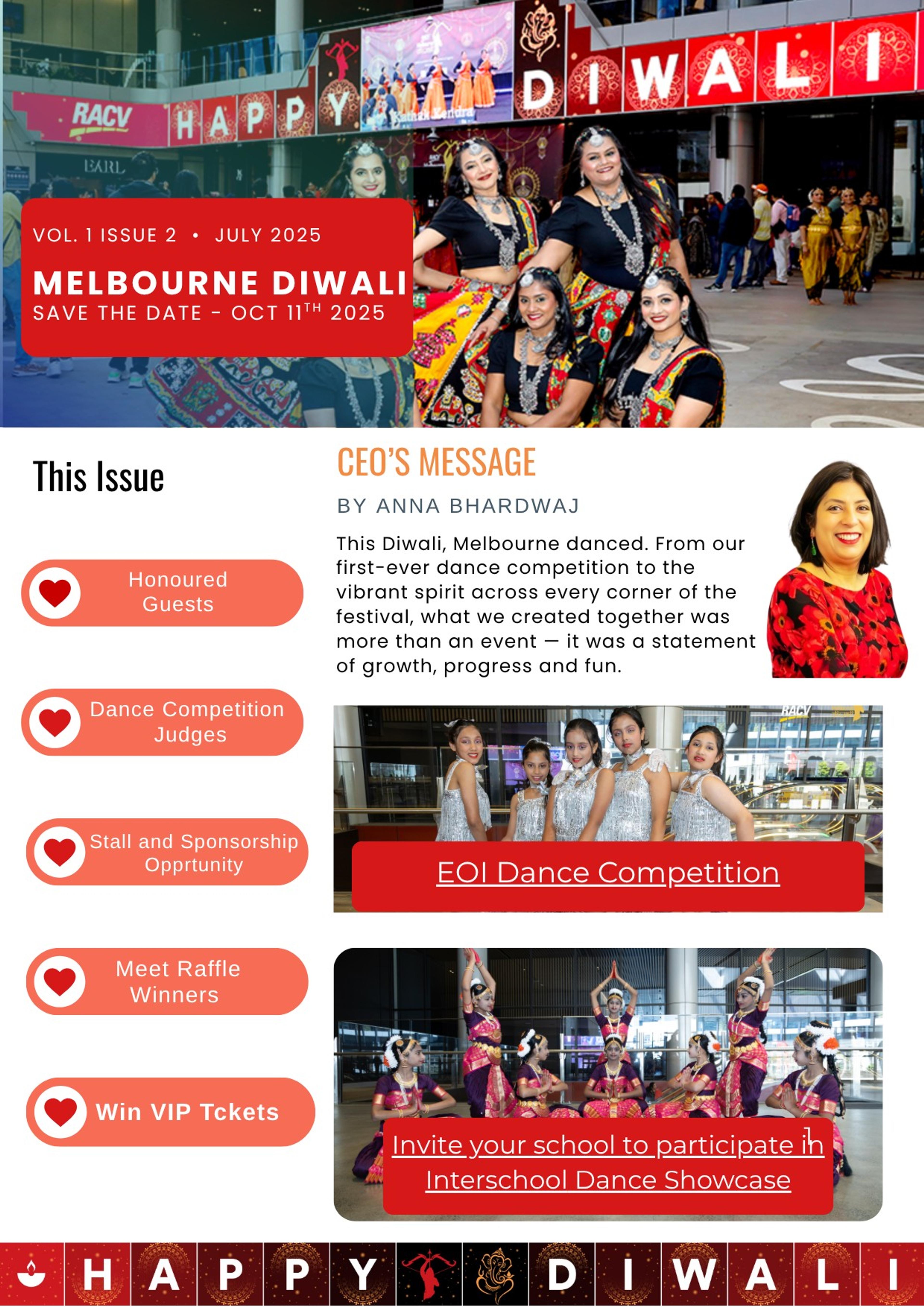 Cover of the July 2025 Melbourne Diwali newsletter