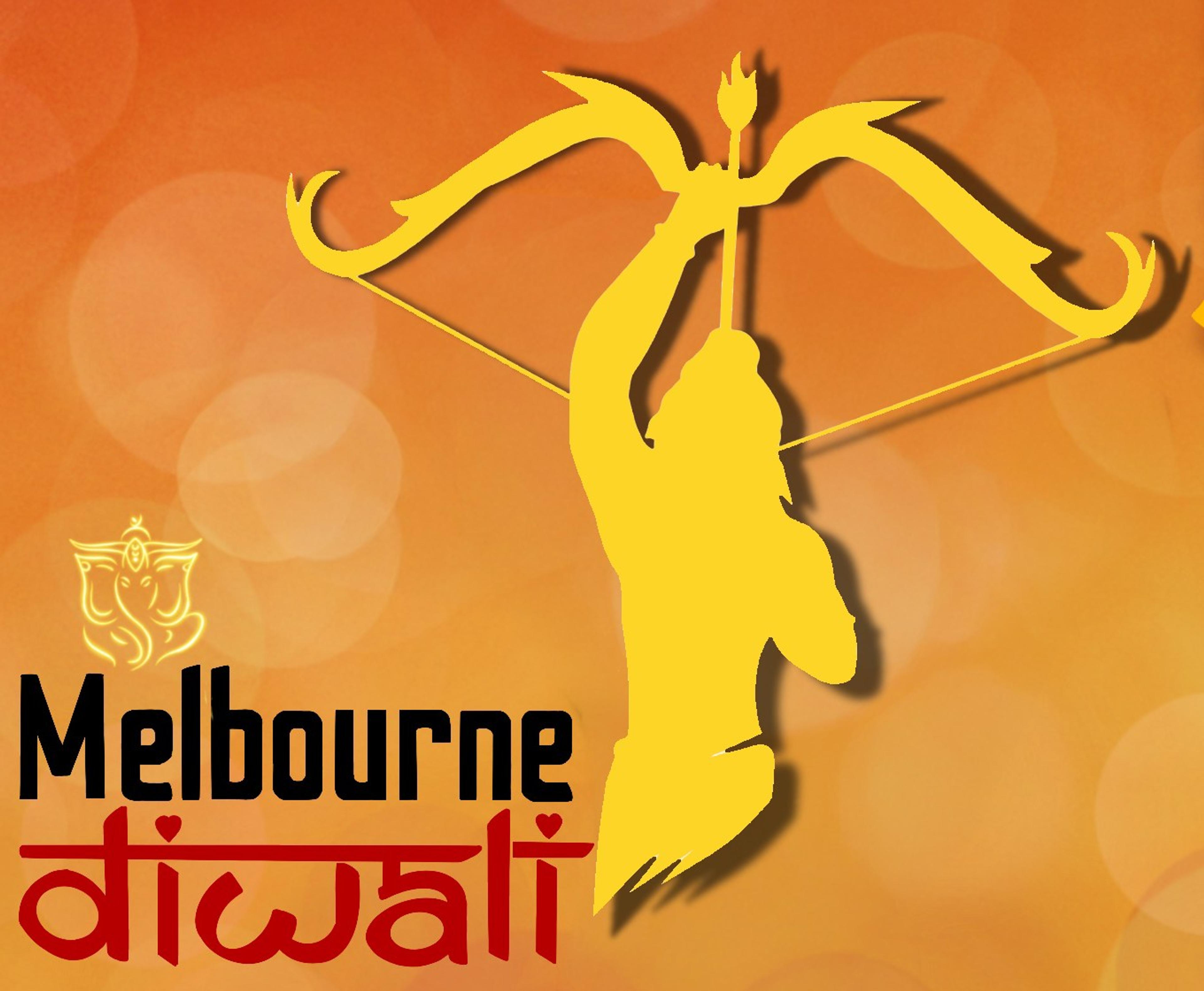 Detail of the poster: the gold archer from the Melbourne Diwali logo, with a small Ganesha above the Melbourne Diwali wordmark