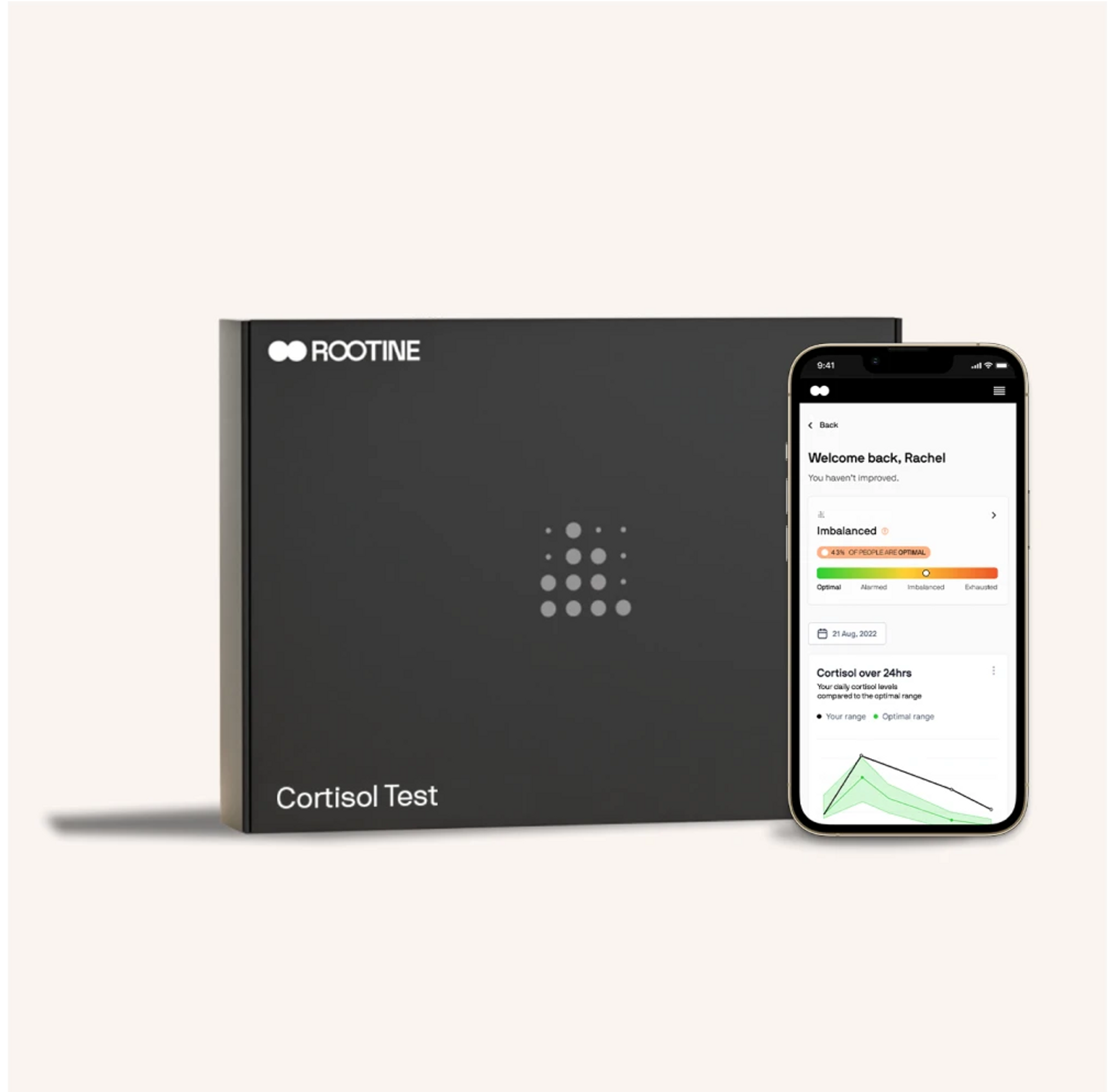Image of the cortisol test and a phone with results on it