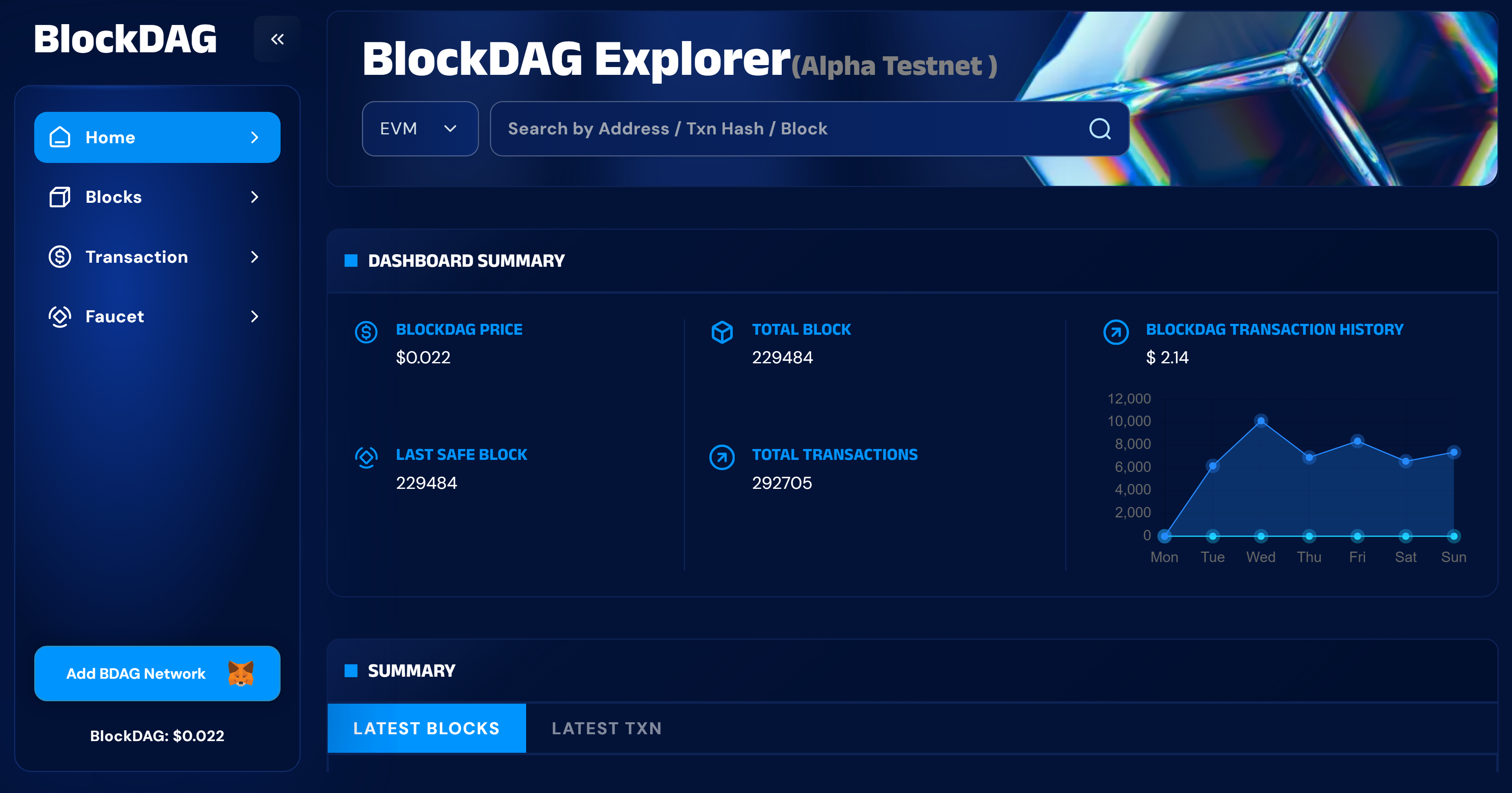 BlockDAG blockchain explorer showing transaction details