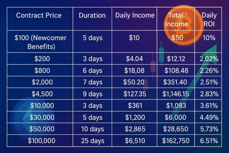 A table with expected ROI for various contract prices and durations