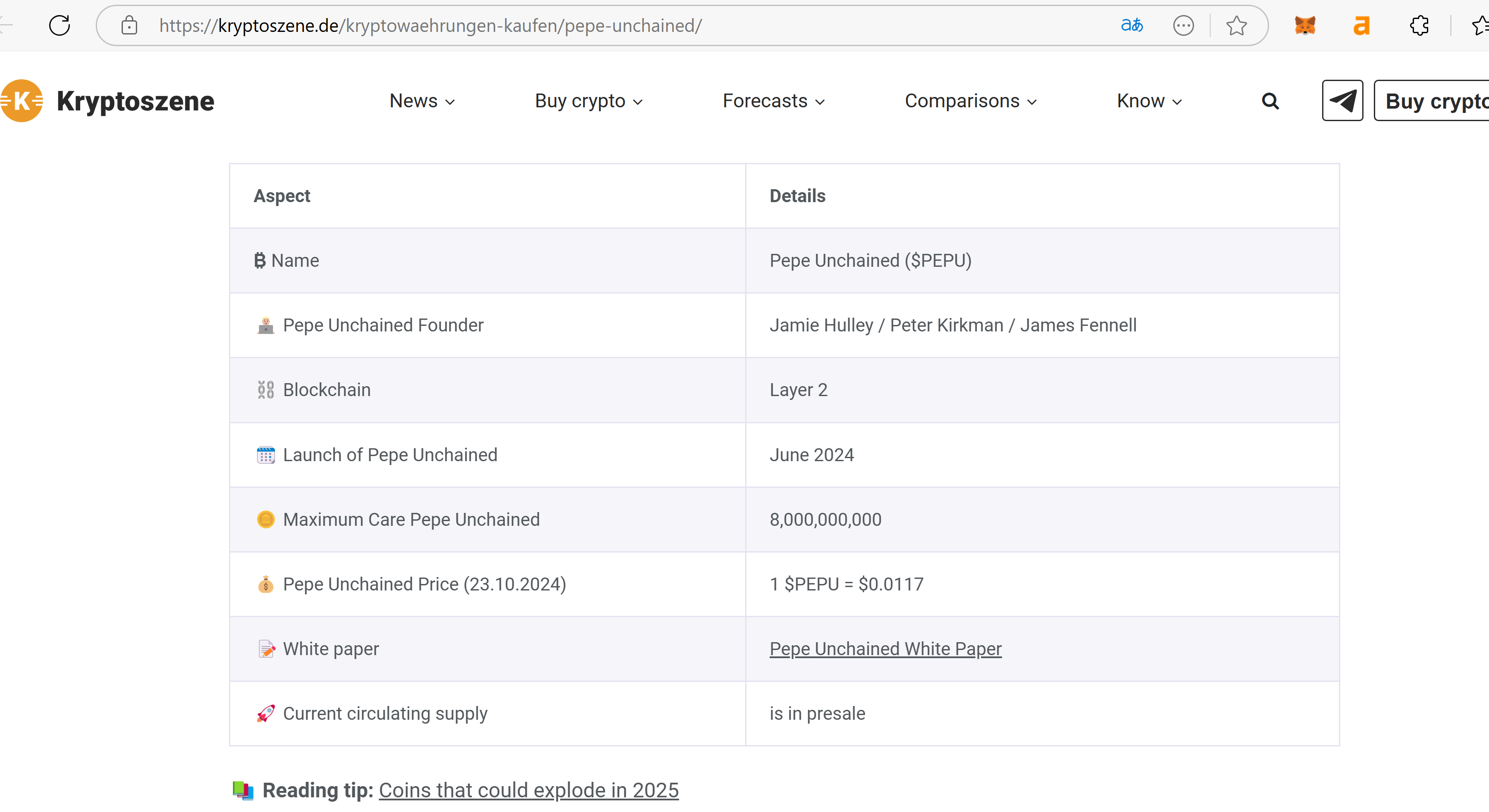 Text listing three founders associated with Pepe Unchained: Peter Kirkman and James Fennell