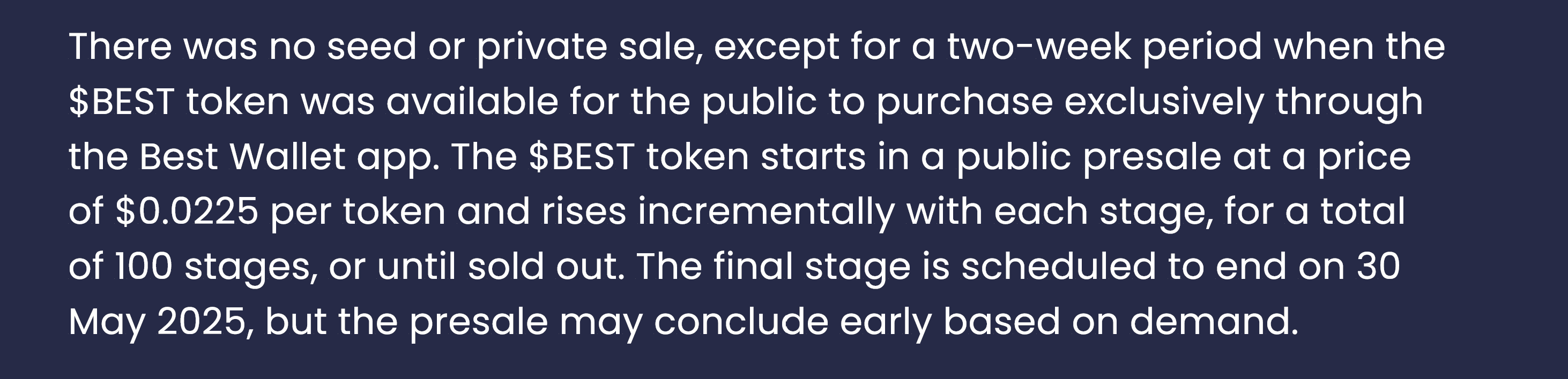Screenshot of a paragraph from an older version of the Best Wallet whitepaper, detailing early project claims