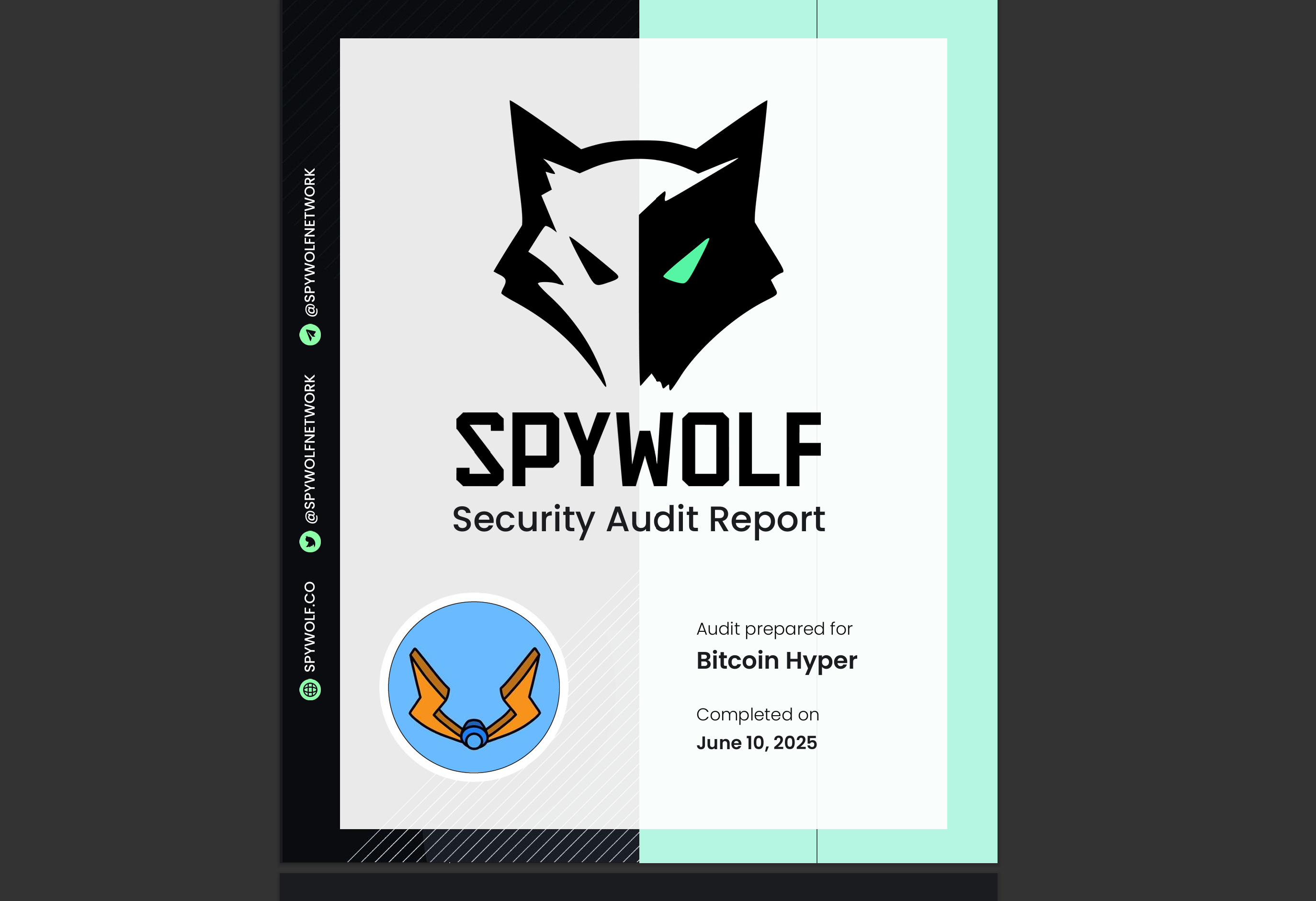Screenshot from the SpyWolf audit of Bitcoin Hyper, showing key information about the company