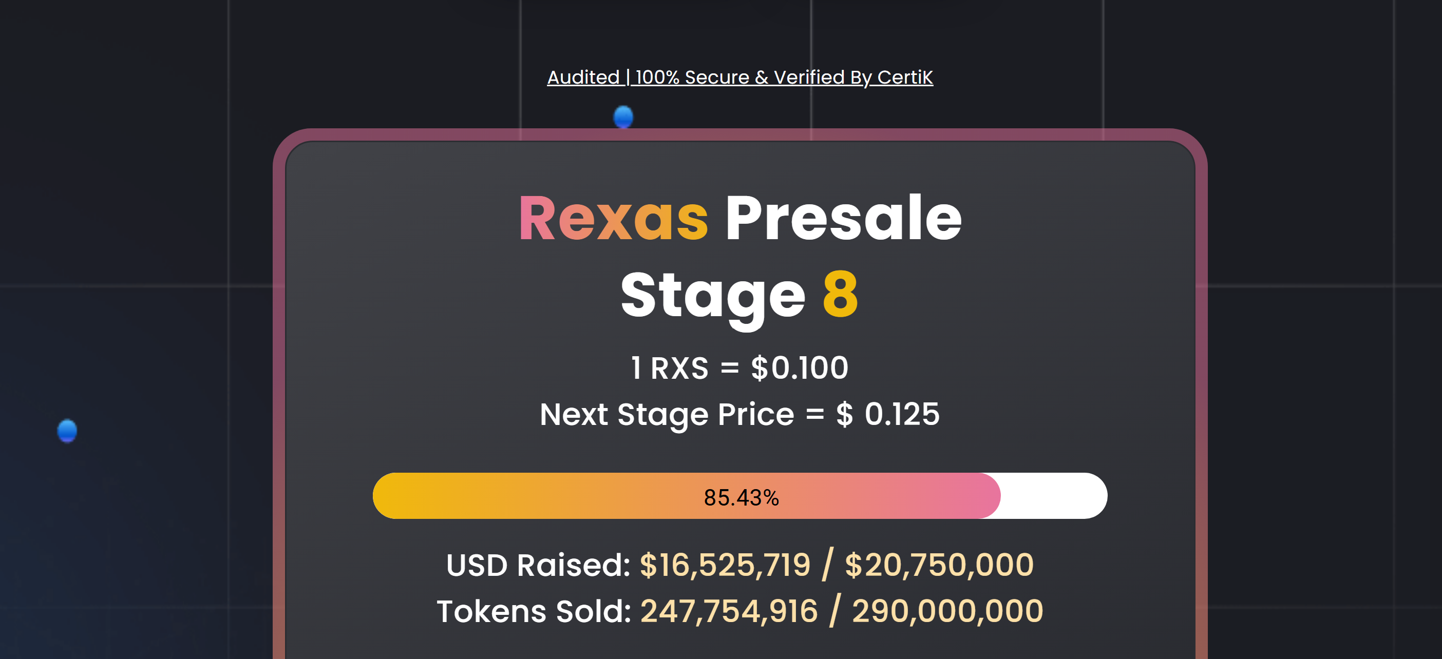 Rexas Finance launchpad on their website at stage 9 with over $16M raised