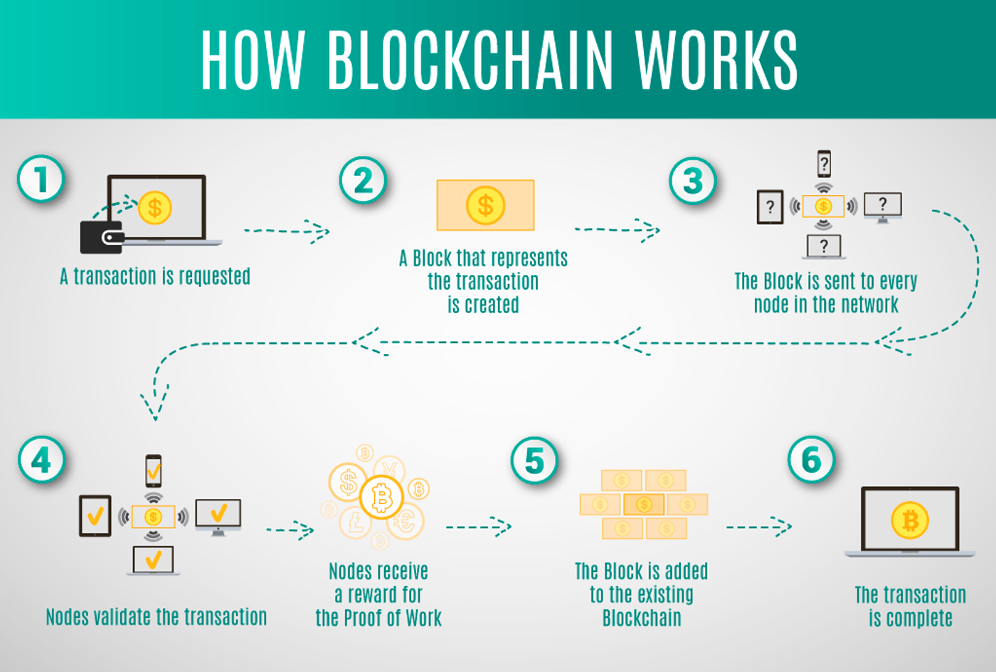 Infographic of How Blockchain Works in 6 stages