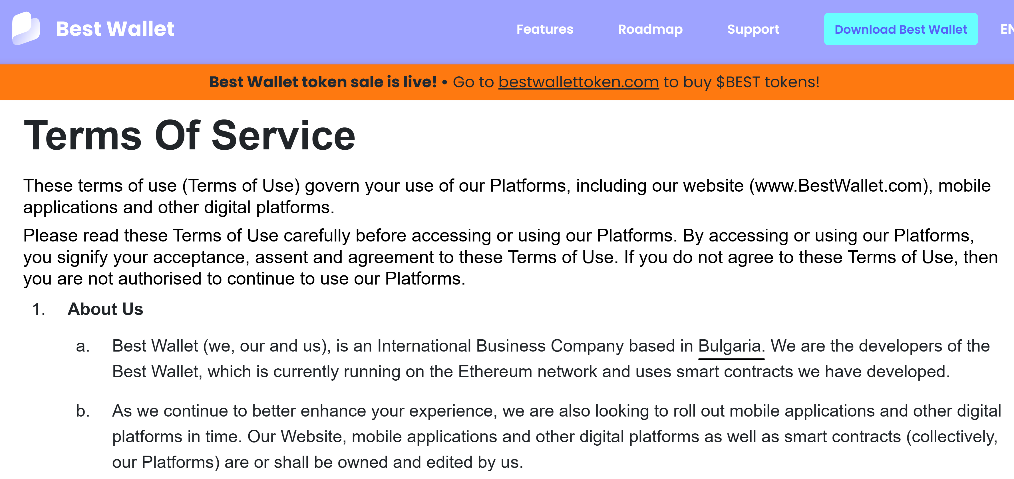Excerpt from Best Wallet Crypto’s legal documents highlighting its registered location and company details