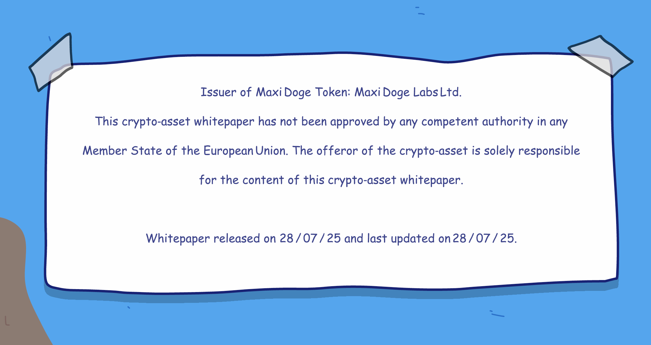 A standard MiCA disclaimer stating that the crypto-asset whitepaper has not been reviewed or approved by any competent authority in any EU Member State.