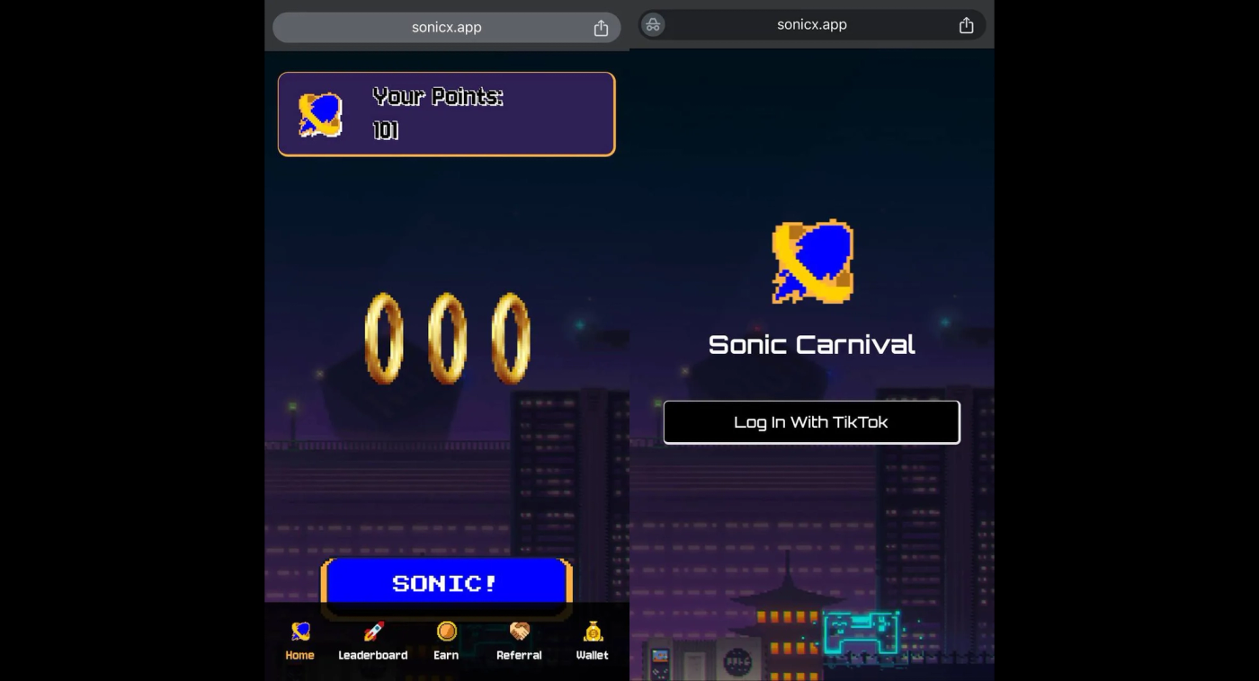 3 golden rings in the center and a menu with several items in the bottom