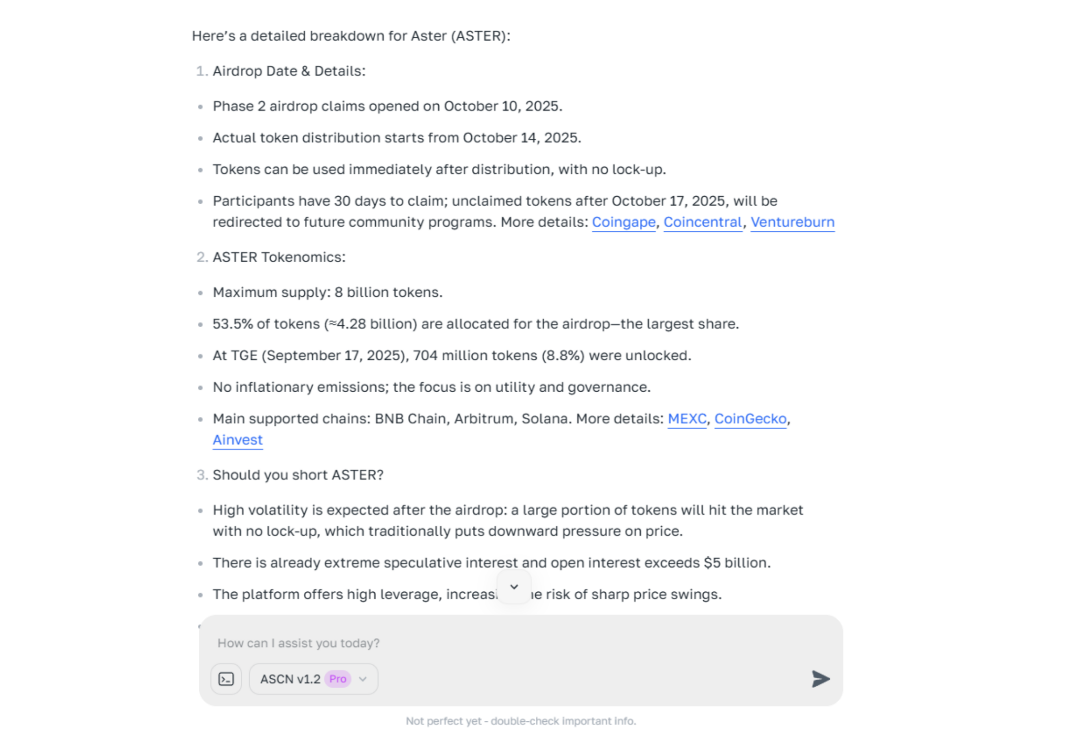 Example report analysis of ASCN.ai tool in the form of bullet points