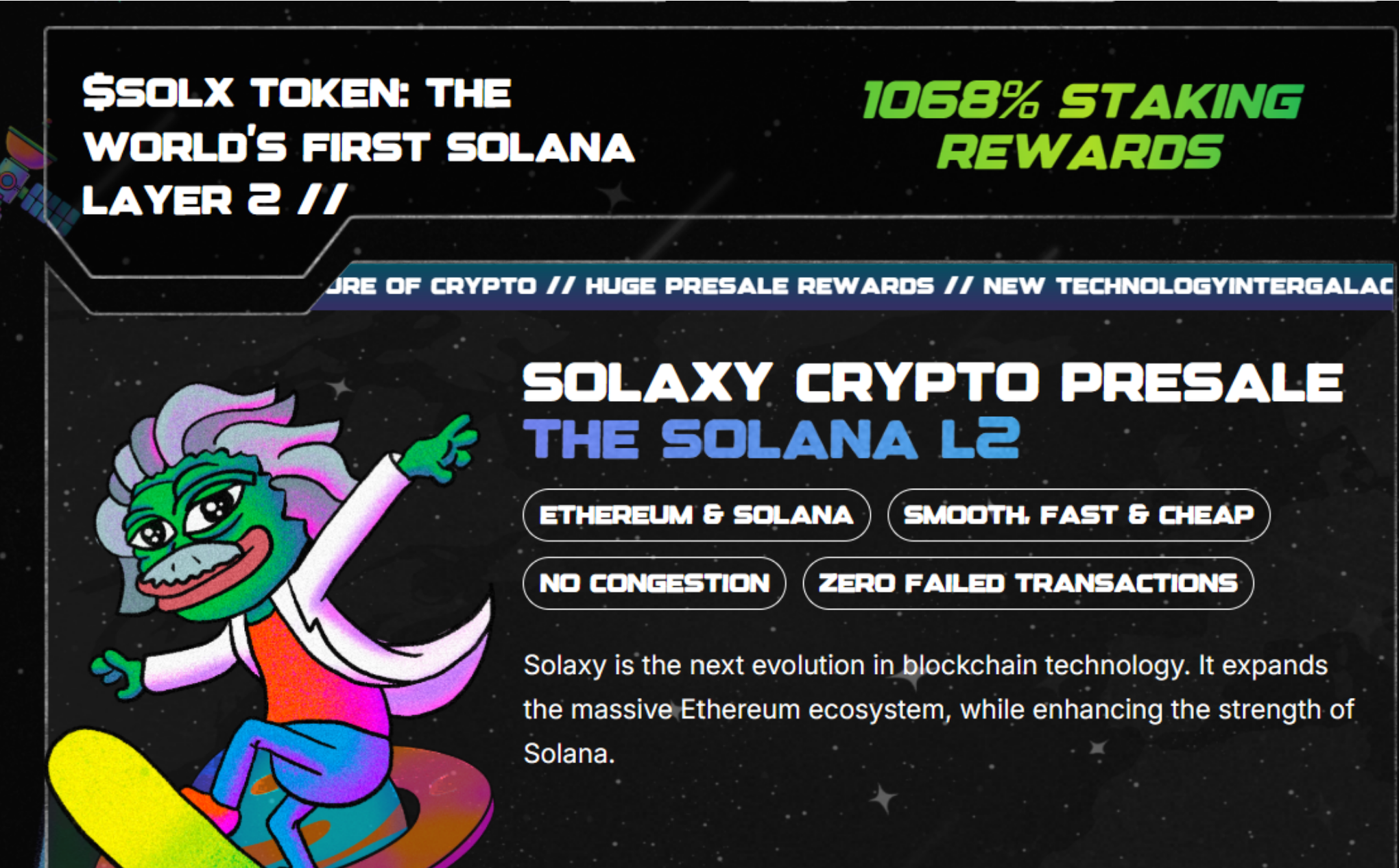 Screenshot from the Solaxy homepage showcasing a four-digit staking rewards offer, emphasizing the high returns promised to investors