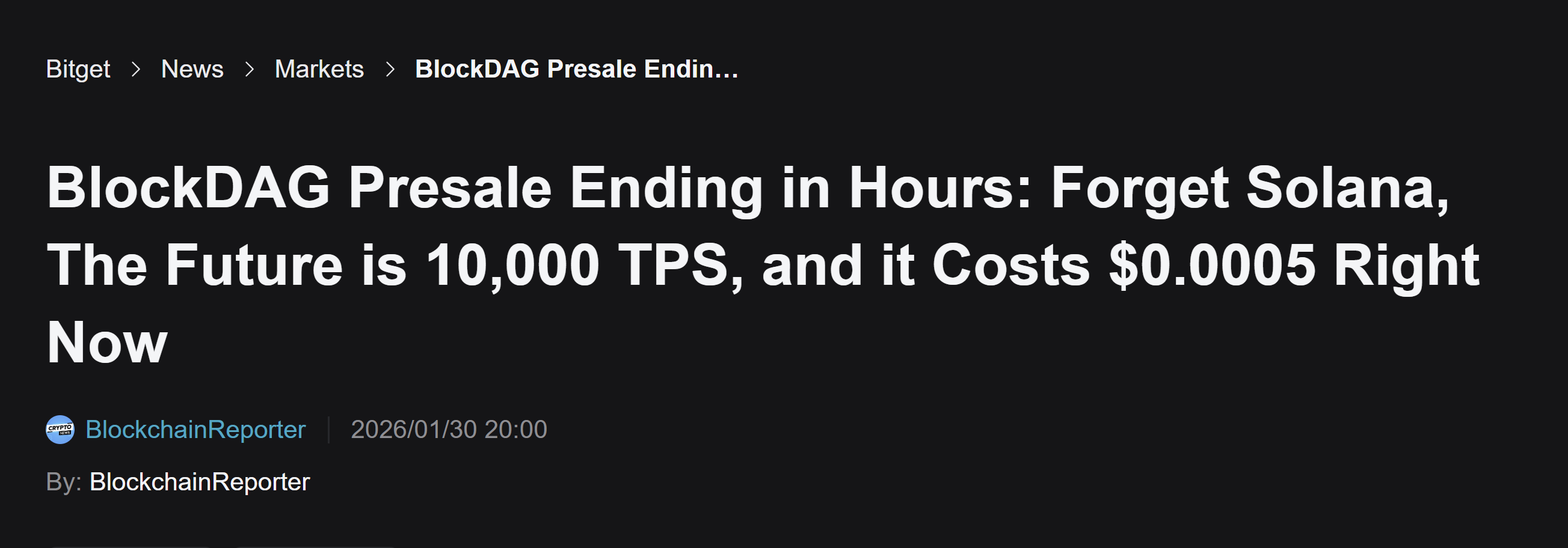 Screenshot showing sponsored BlockDAG presale article saying BDAG presale ending in hours.
