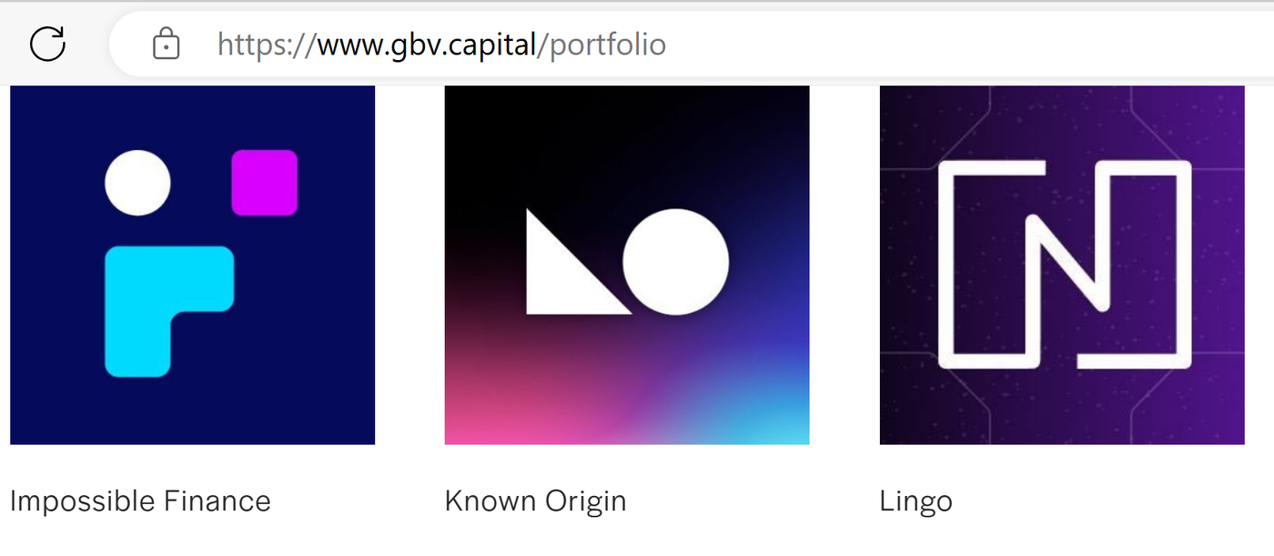 Print screen from the GBV Capital portfolio page, with a black background, and the logo of the Lingo company