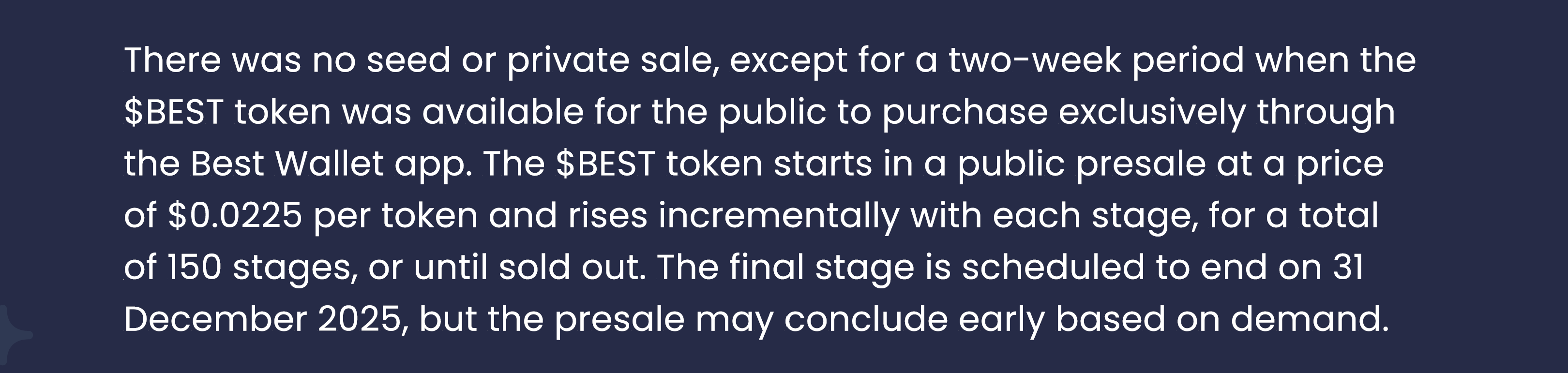 Screenshot of a paragraph from the new version of the Best Wallet whitepaper, detailing early project claims and roadmap