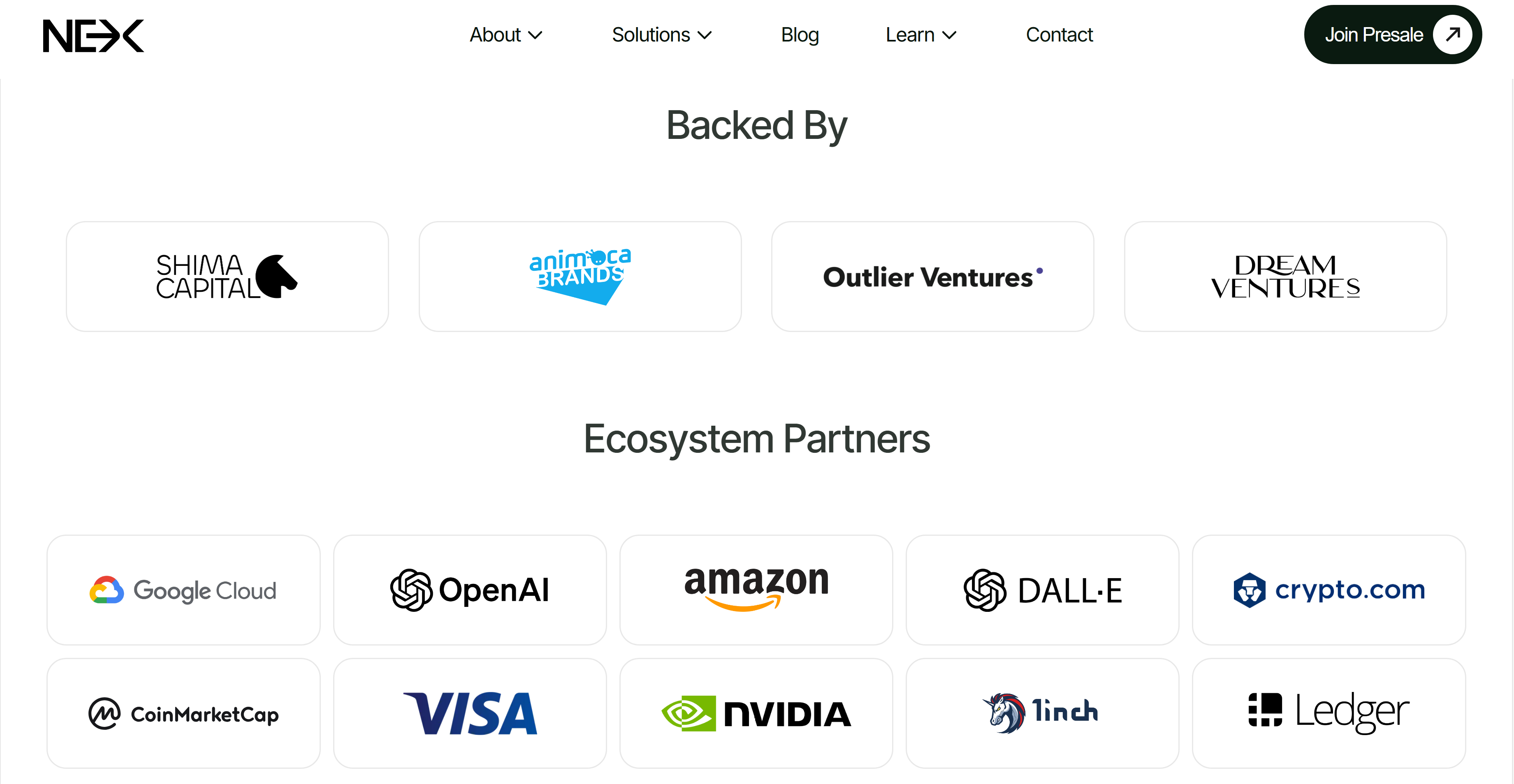 Graphic featuring prominent company logos grouped under two headings: 'Backed by' and 'Ecosystem Partners' as presented on the Nexchain homepage.