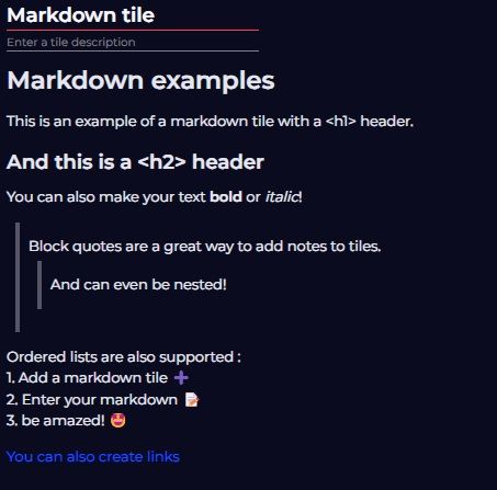 Markdown tile examples