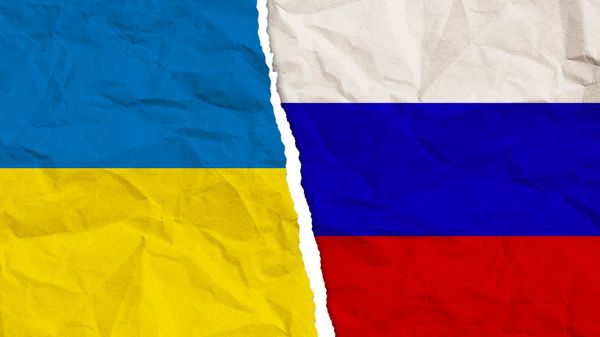 Ukraine and Russian Flags