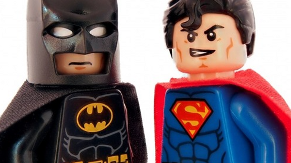 Lego Batman and Lego Superman side by side