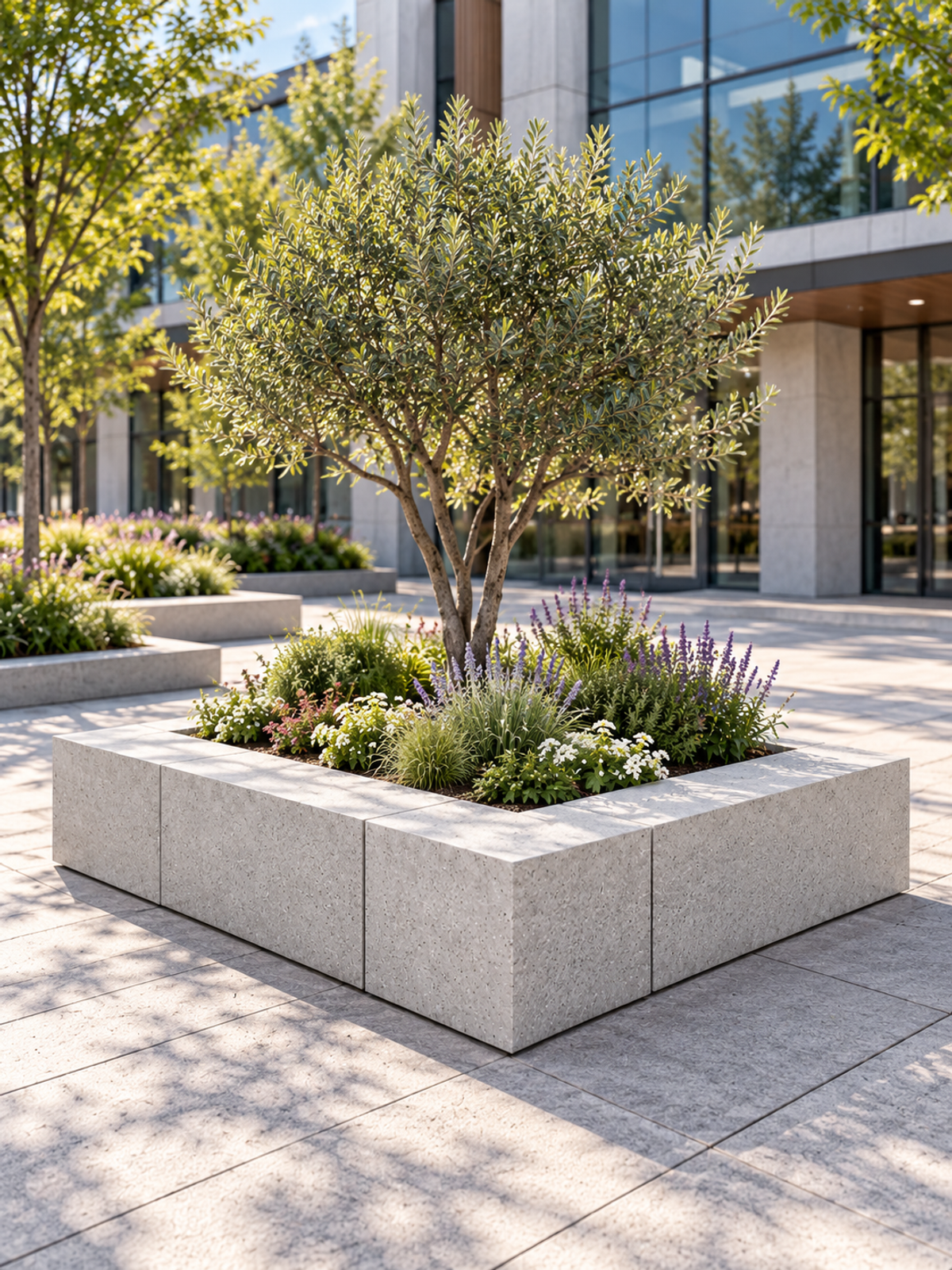 Jardinière en bloc béton et assise publique - silitech