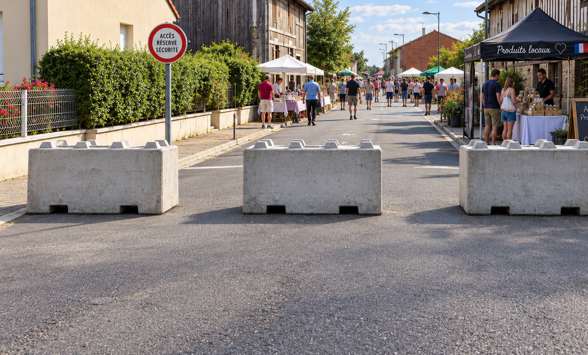 Espace public aménagé avec des blocs béton Silitech
