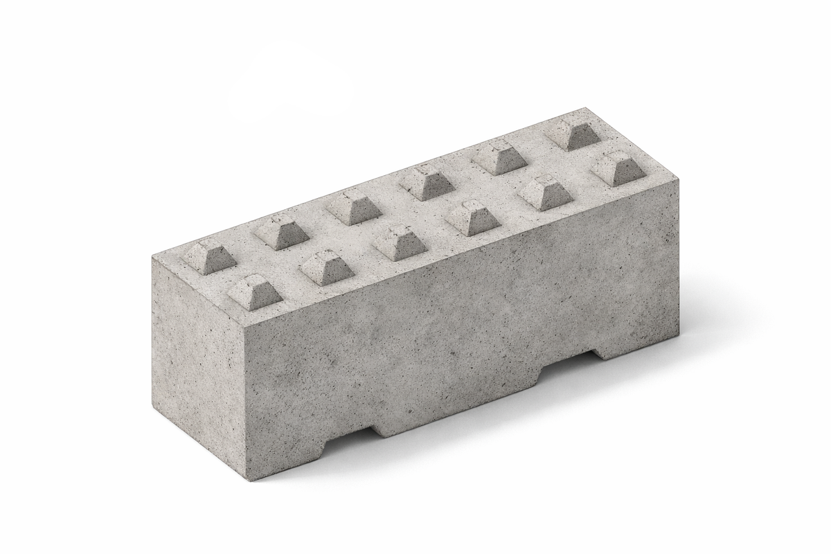 Bloc béton empilable V-Bloc à picots, vue trois quarts