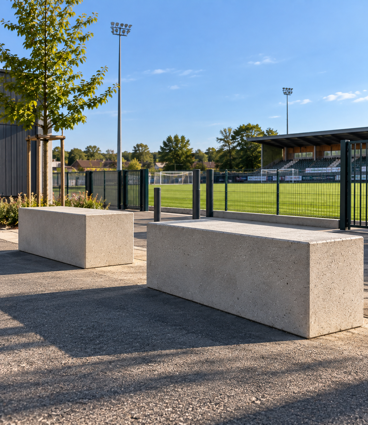 Blocs béton devant un stade de foot - Silitech