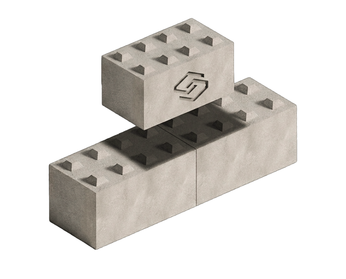 Détail d'un mur en blocs béton V-Bloc montrant le système d'emboîtement sans mortier