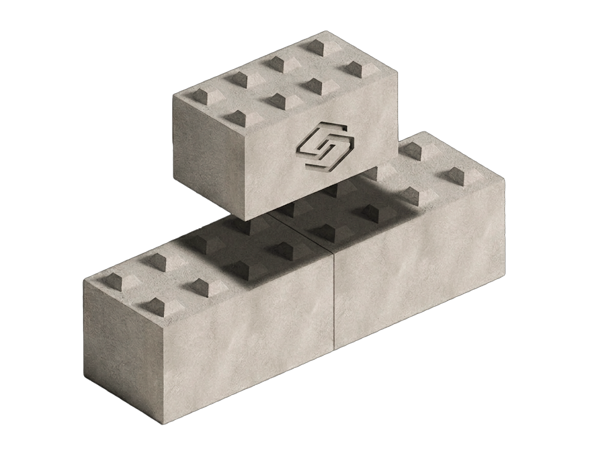 Détail d'un mur en blocs béton V-Bloc montrant le système d'emboîtement sans mortier