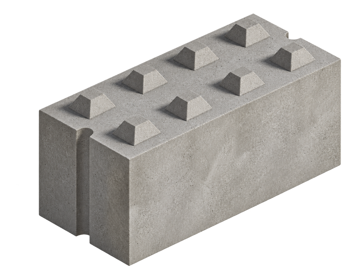 Bloc béton V-Bloc Light 1600 x 800 x 800 mm, vue en perspective, huit ergots sur la face supérieure