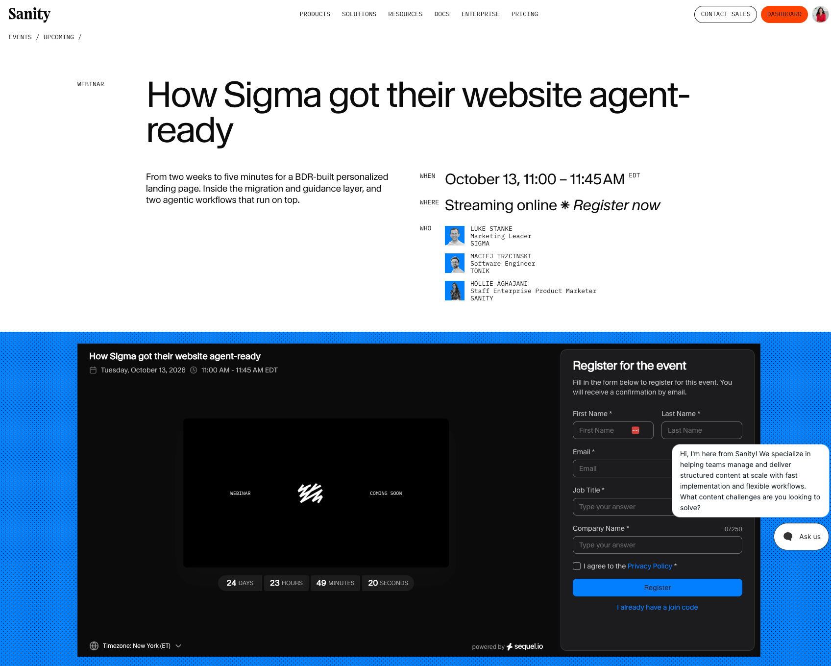 Sequel player embedded on the Sanity website