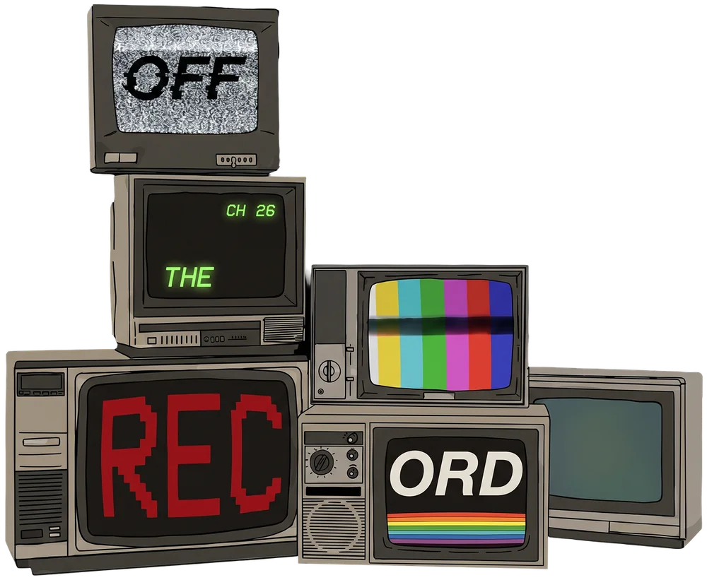 A stack of retro TVs spelling out Off the Record