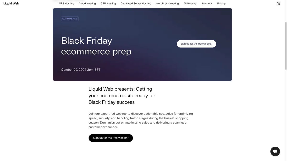 Liquid Web events, running on their own website