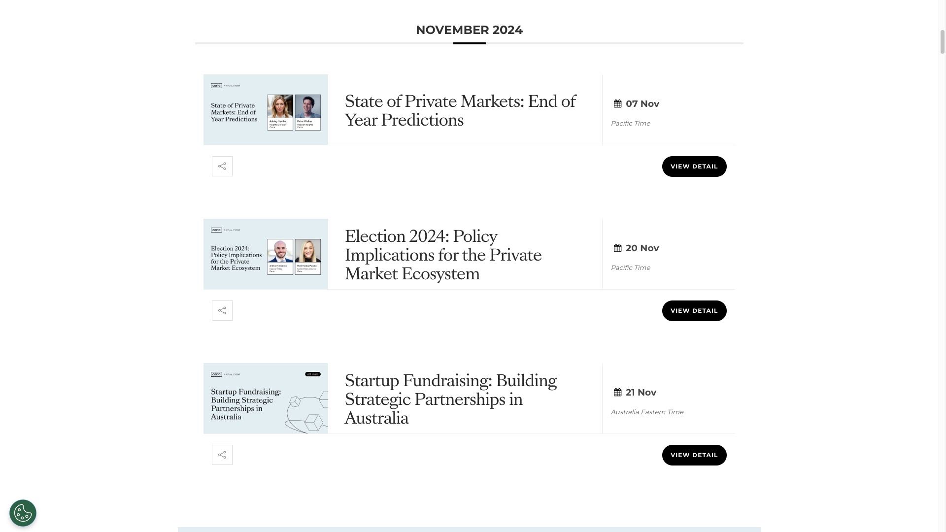 Carta events running on their own website — screenshot 2