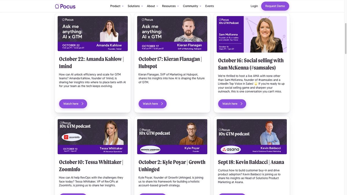 Pocus events, running on their own website