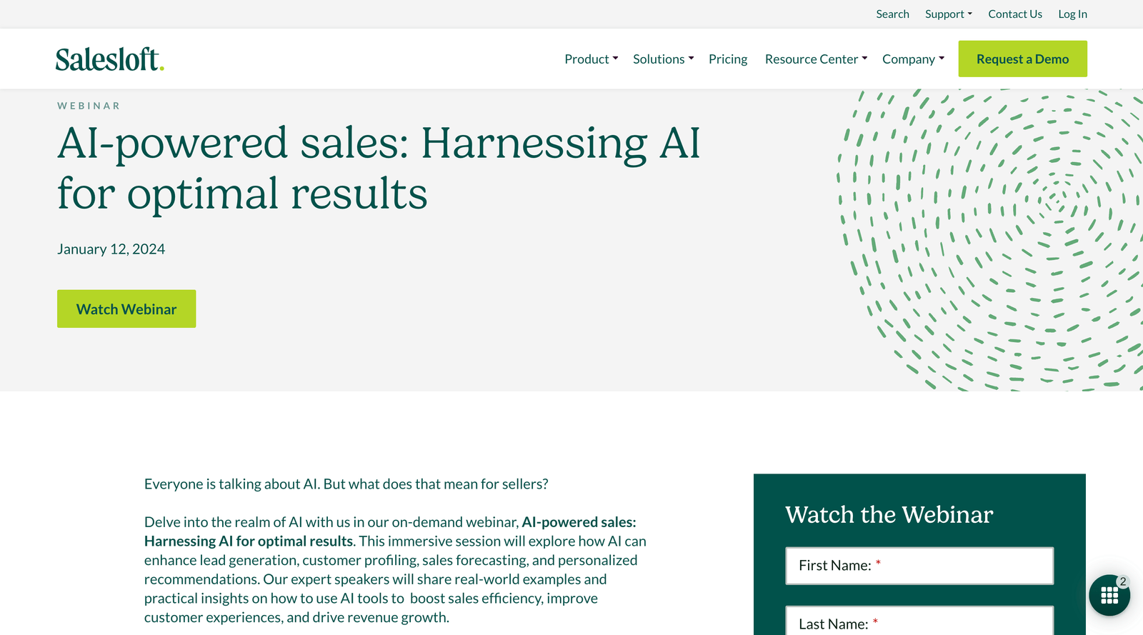 Salesloft events running on their own website — screenshot 2