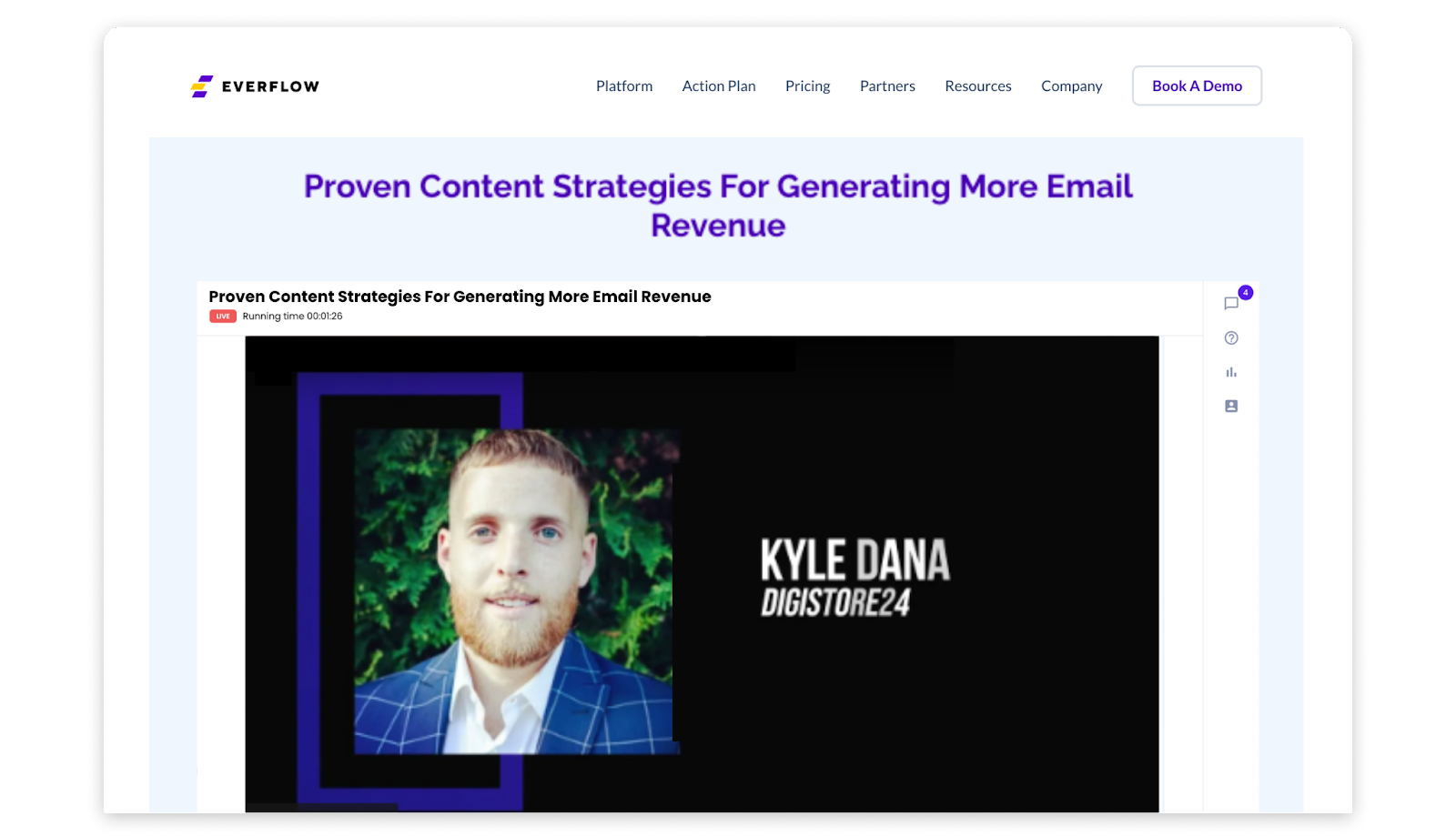Everflow's webinar landing page experience