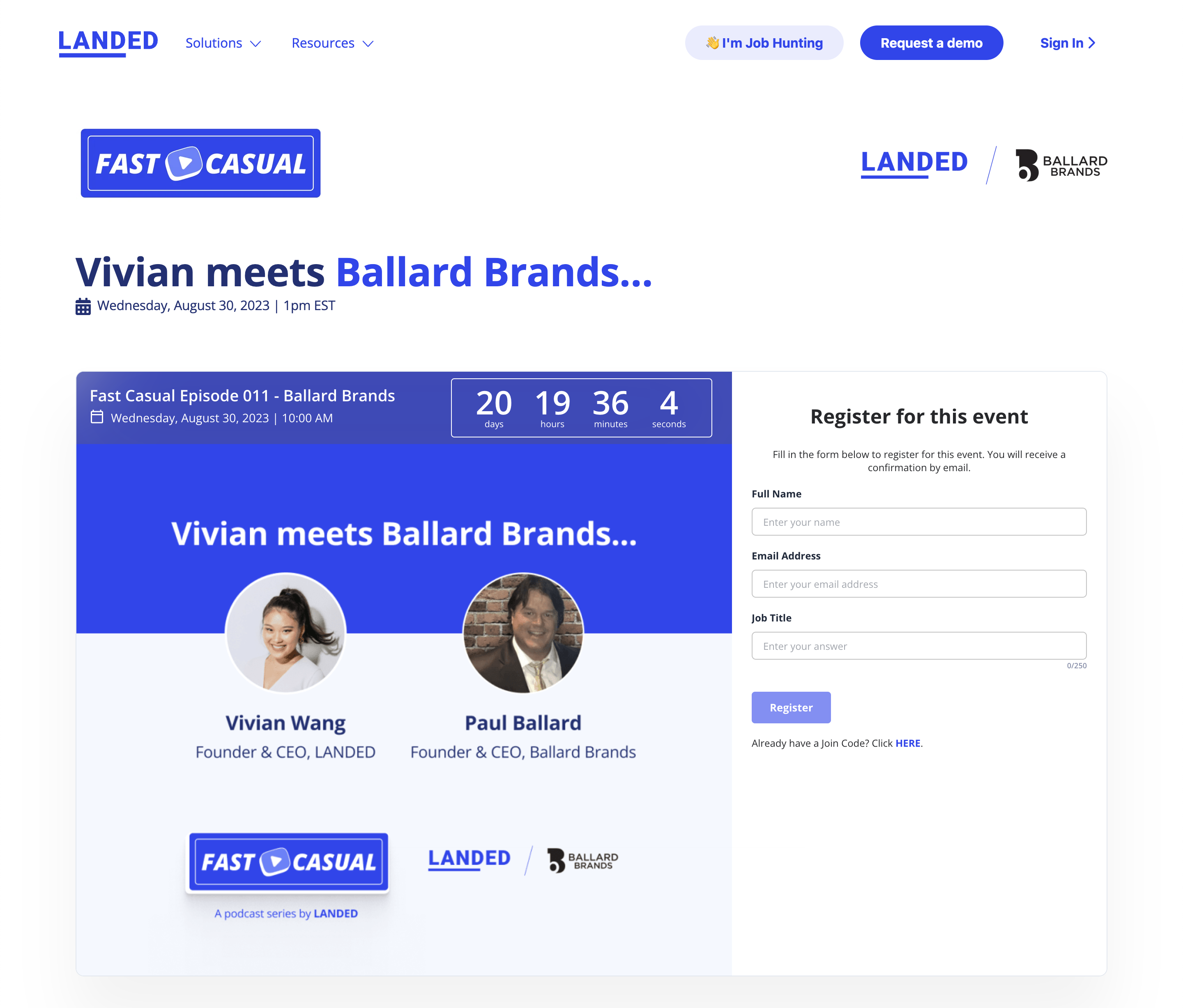 a webinar landing page example from Landed