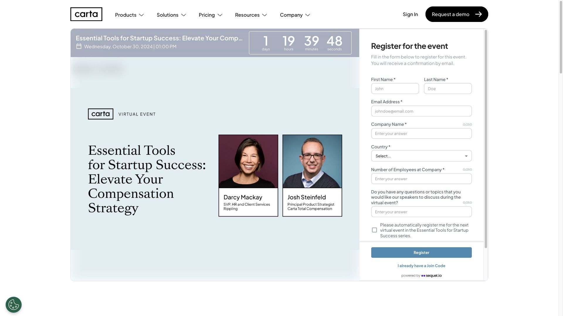 Carta events running on their own website — screenshot 3