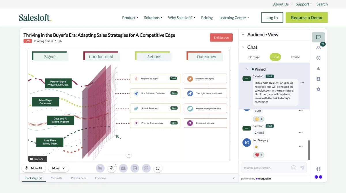 Salesloft events, running on their own website