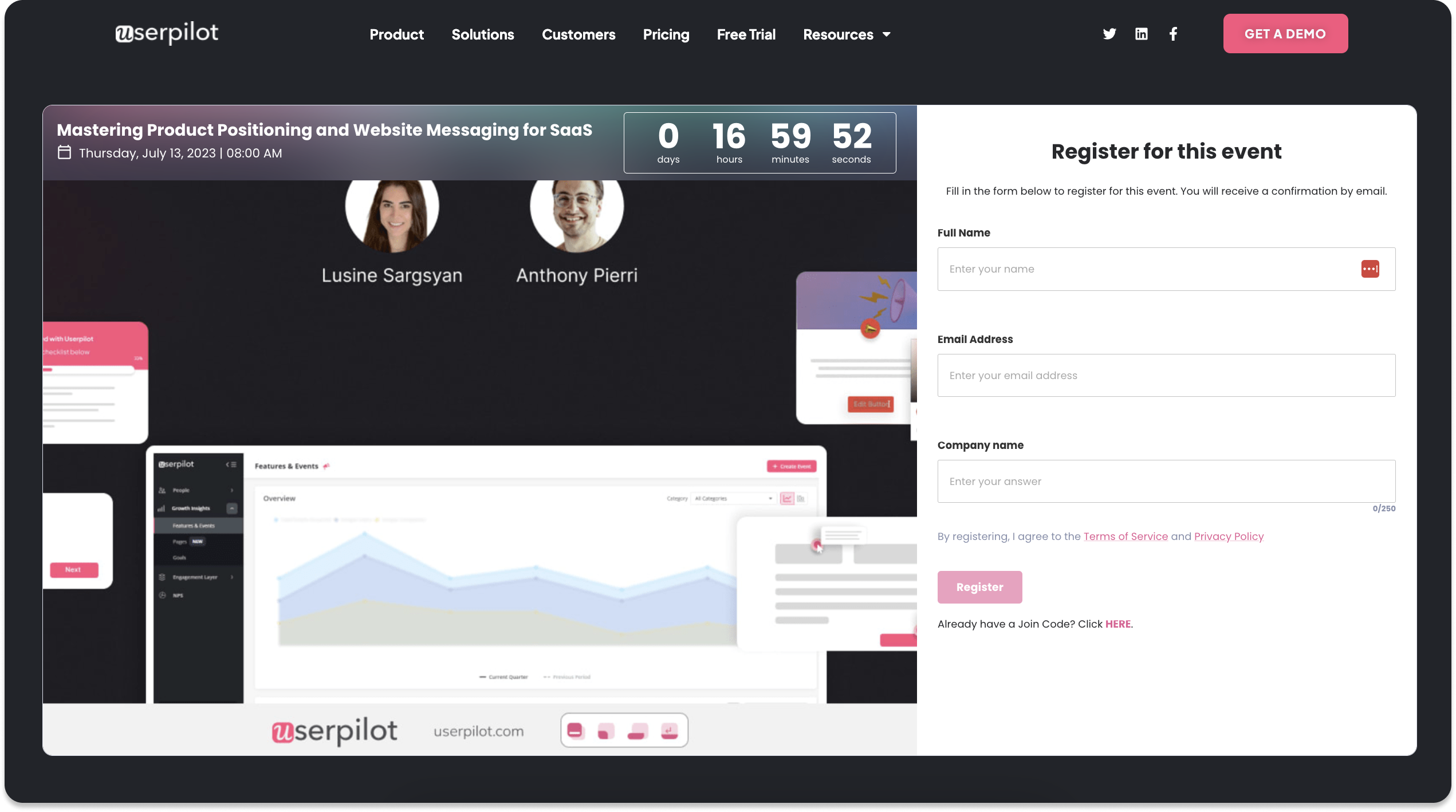 How Userpilot designs the webinar landing pages
