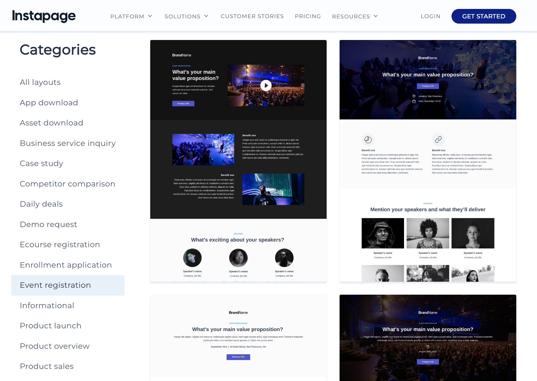 Instapage webinar landing page templates